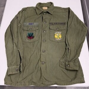 Vintage US Air Force OG-107 Utility Shirt 363rd EMS Patches Olive Drab 15.5x33